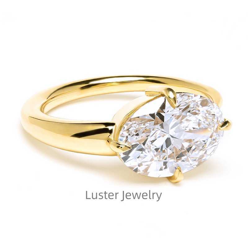 Luster Jewellery Oval Moissanite Open Ring 925 Sterling Silver 14k Gold Ring for Women