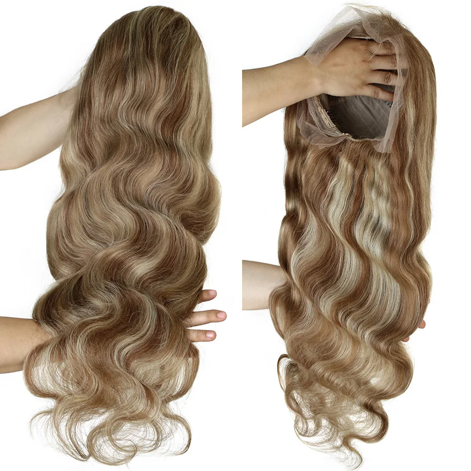 Highlight Gray Ash BlondeTransparent 13x4 Lace Frontal Wig, Highlight Wig Human Hair full lace wig,HD Frontal Preplucked Wig For Women Stripe glueless