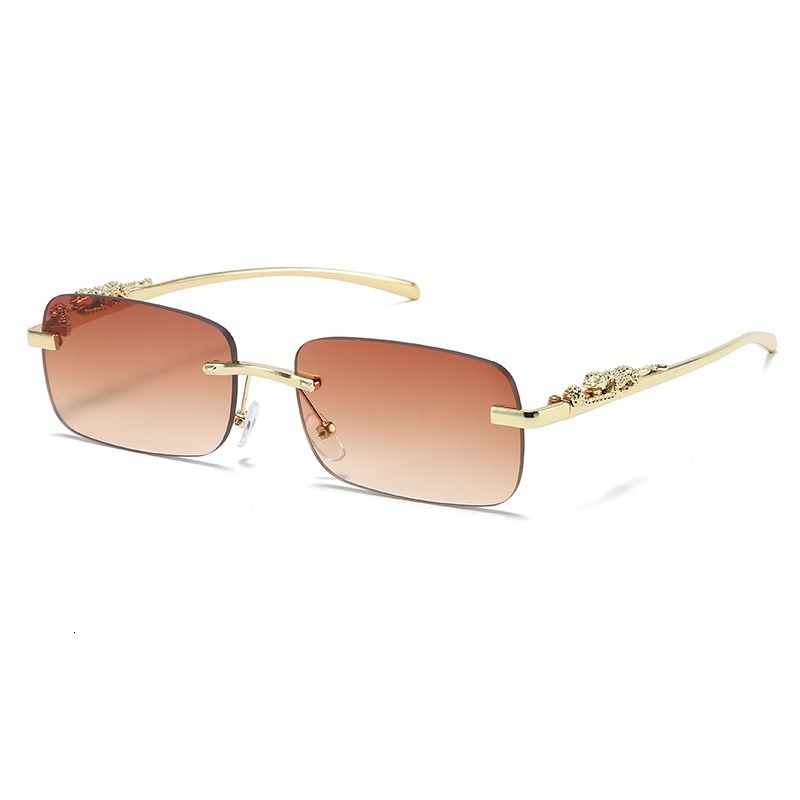 2025 New Cross-border Metal Leopard Head Rimless Sunglasses For Men And Women Fashion Retro Metal Sunglasses