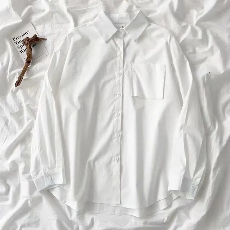 Black White Casual Shirt Women JK Preppy Style Long Sleeve School Shirts Girl Harajuku Loose Turn Down Collar Button Up Blouses 250219