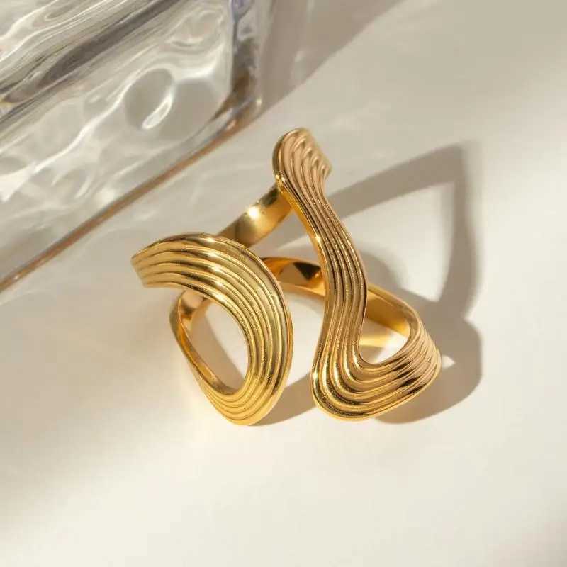 Stainless Steel Double Layered S-Shaped Open Rings Stylish Creative Minimalist Metal Statement Waterproof Jewelry for Wen X250220