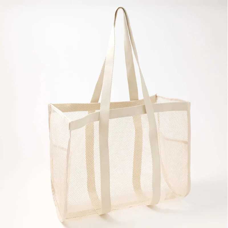 (72))Solid Color Single Shoulder Travel Bag Large Capacity Mesh Beach Bag Daily Matching with Casual Swimming Bath Bag Z250219