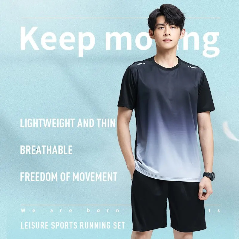 Fitness Clothes MenS Ice Silk QuickDry Sportswear Set Summer ShortSleeved TShirt Morning Running Basketball Training Room Sh 250220