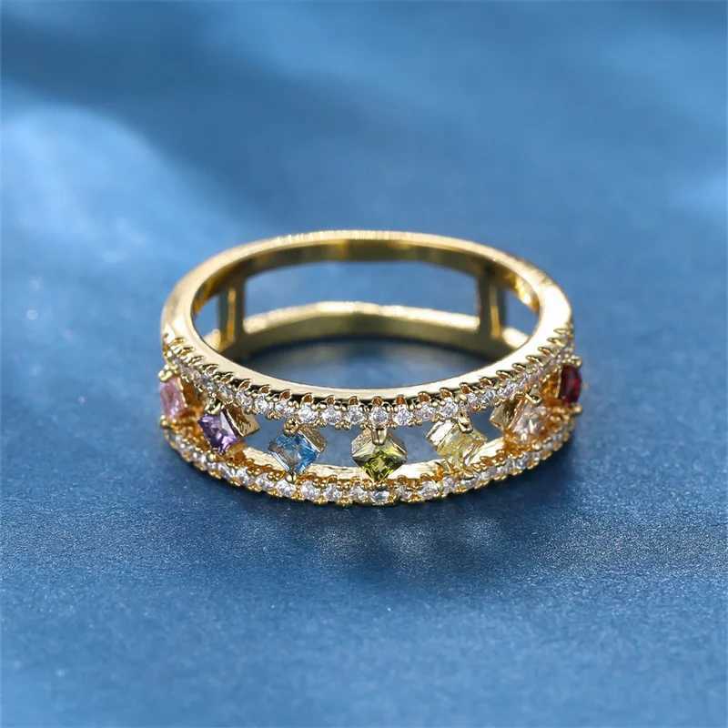 Dainty Square zircon engagement ring vintage Fem crystal stone ring antique gold hollow wedding ring X250220