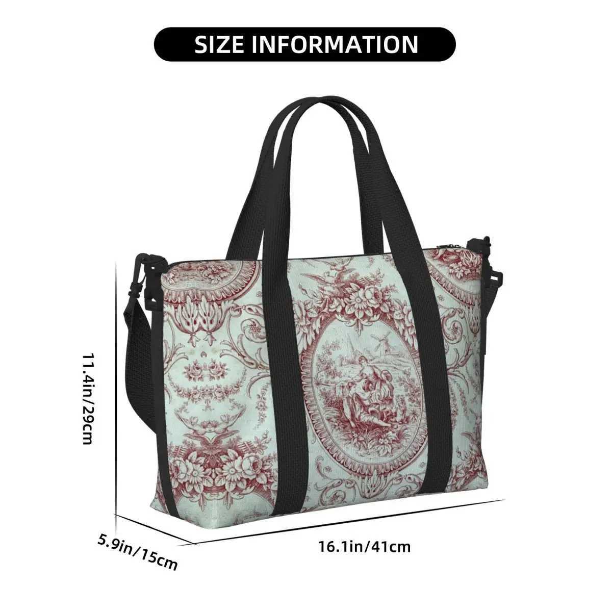 Customized French Toilet De Jouy Navy Blue Pattern Handbag Womens Large Capacity Traditional Art Gym Beach Shoulder Travel Bag Z250219