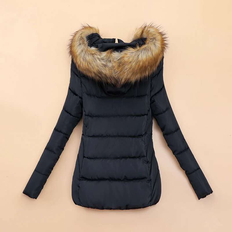 Fake Fur Collar Female New 2023 Fashion Coat Slim Parka Warm Hooded Winter Jacket Women