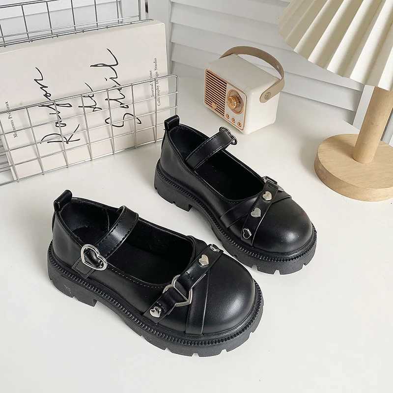 Spring Girls Mary Janes Platform Lolita Shallow Kids Leather Shoes Black Biege Stylish Non-slip Matte Children Flat Shoe 27-36 X250220