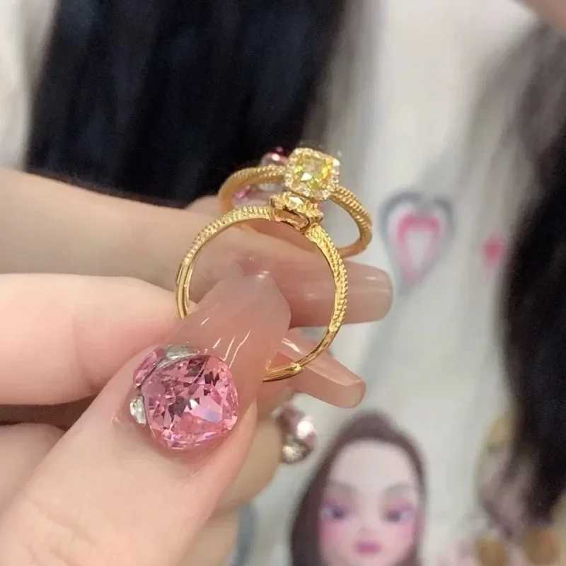 Real 18K Gold Ring Au750 Natural Citrine Zircon Sugar Ring for Wan Luxury Wedding Eternity Fine Jewelry X250220