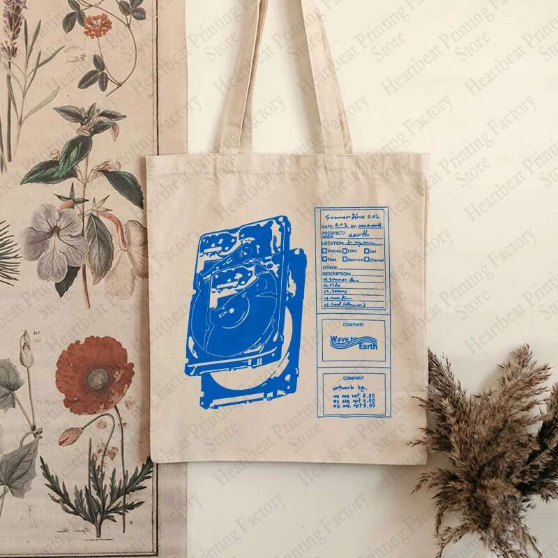 Wave To Earth Summer ws Pattern Retro Record Graphics Tote Reusable Shopper Bags For Men And Women Canvas Bag swissmilitary