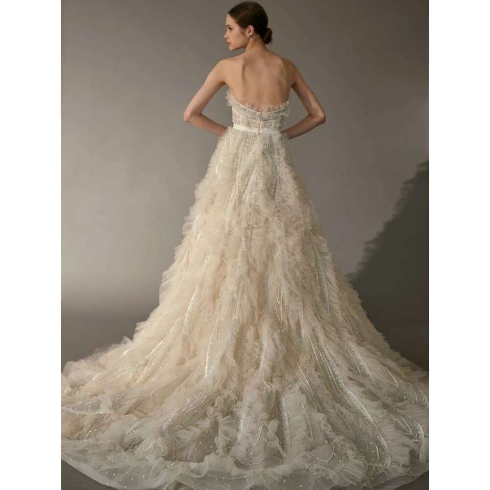Dreamer One Ha Wedding Charming Tulle Pearls Sweetheart Neck Bridal Dress Stylish Custom Zipper Back Female Wear