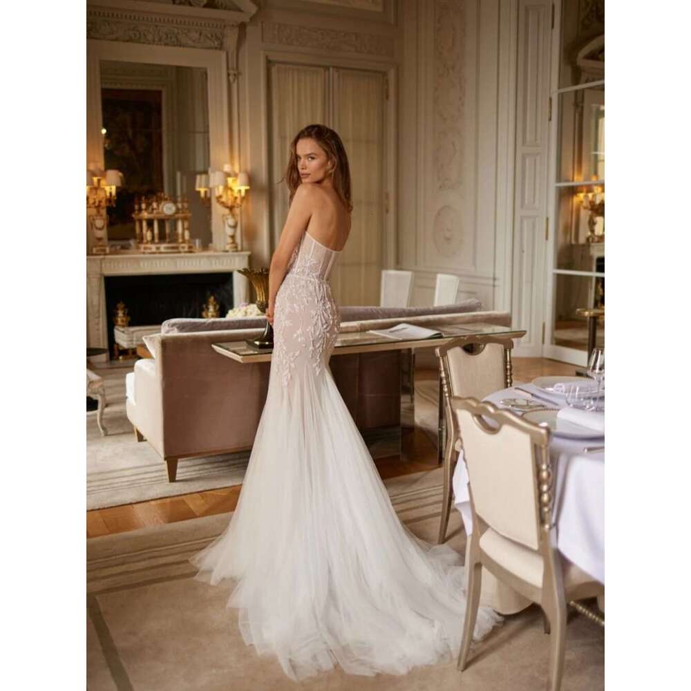 Women's Stylish Mermaid Romantic Wedding Appliques Corset Fringed Bride Wear Sweet Custom Classic Bright Bridal Dress
