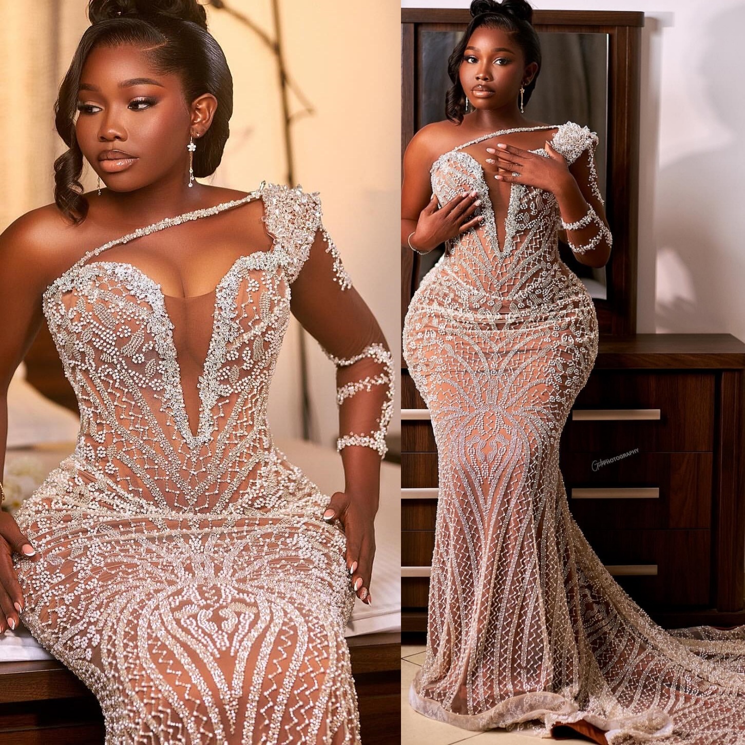 Ivory Illusion Mermaid Prom Dresses 2025 One Shoulder Sequined Beaded Evening Formal Party Second Birthday Engagement Gowns Plus Size Dress For Specia