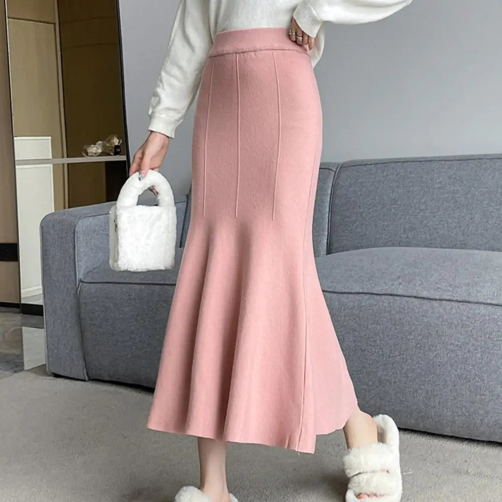 Breathable fish tail long skirt elegant high waisted office ladies breathable viscose fiber 250220