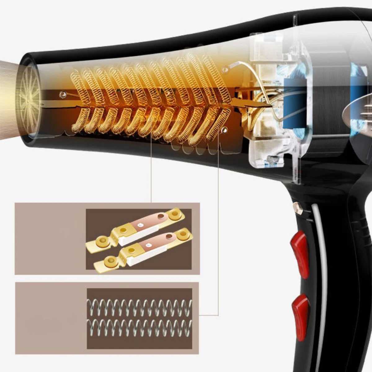 0V Professional Hair Dryer 6000W Curler Black ion Silent Voltage 0V W250220