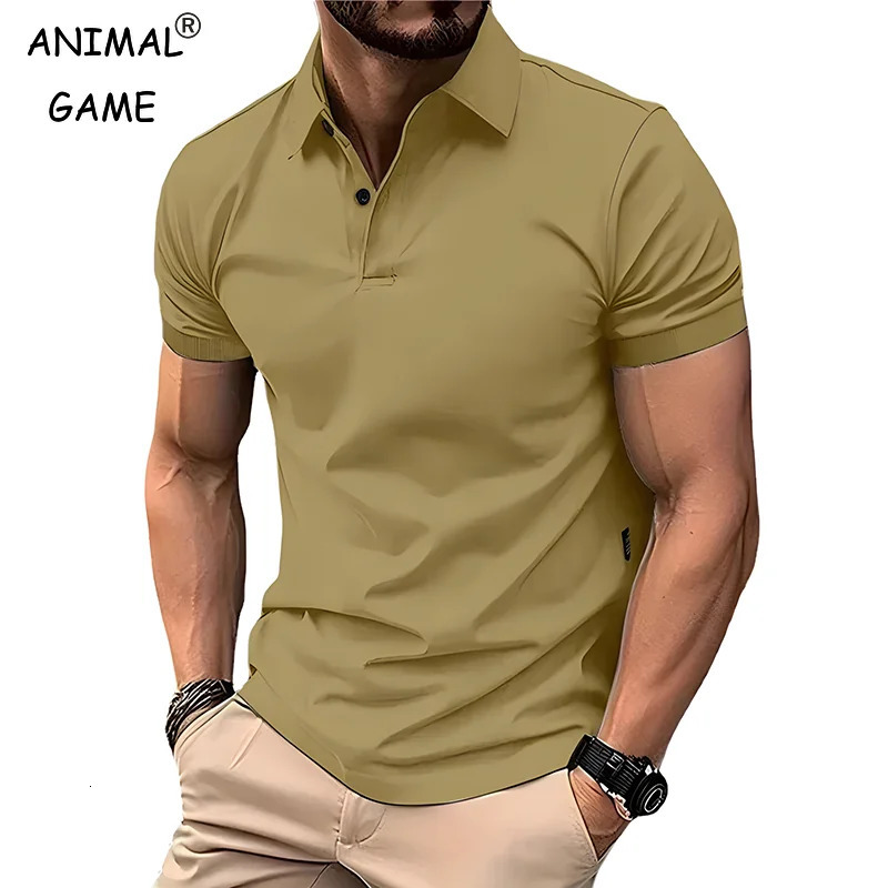 mens short sleeved Tshirt summer solid color lapel polo shirt lightweight breathable street 250220
