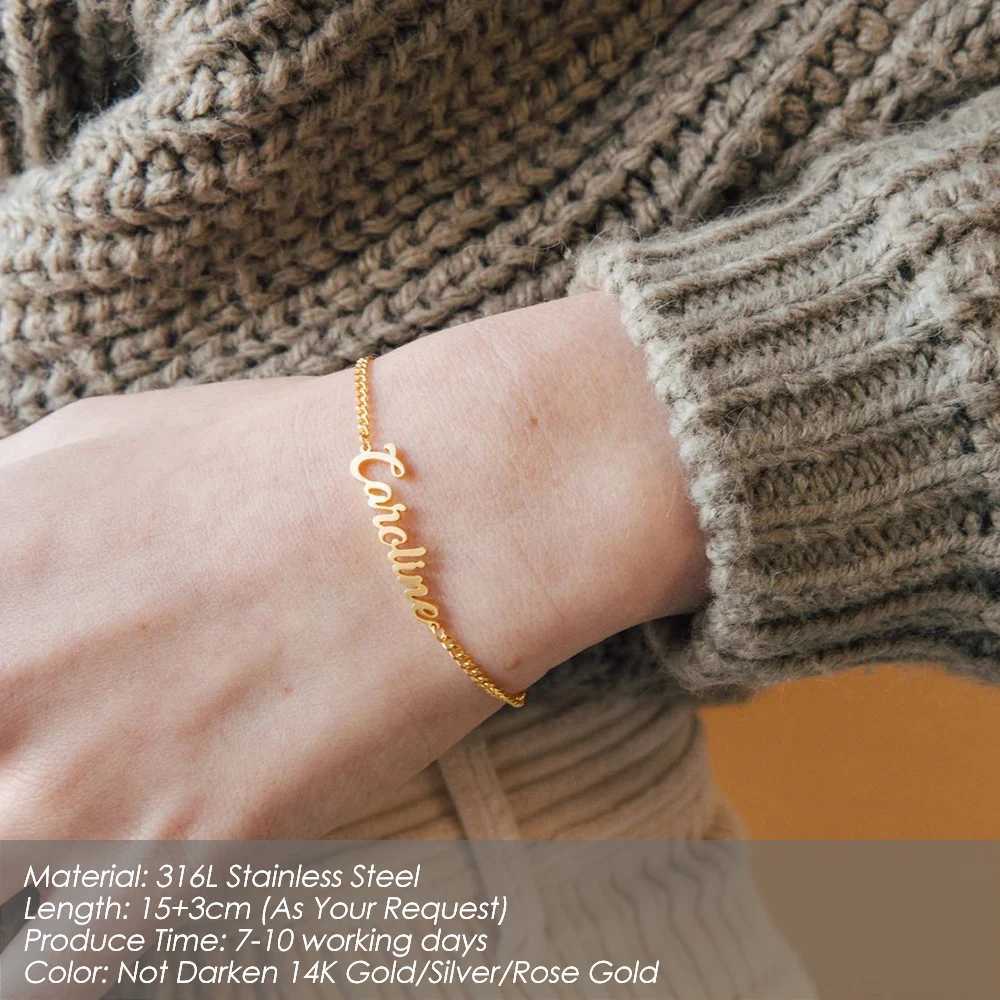 Customized Name Bracelet for Woman Stainl Steel Cuban Chain Fashion Alphabet Personalized Bracelet Wholesale DropshippingXJ250219