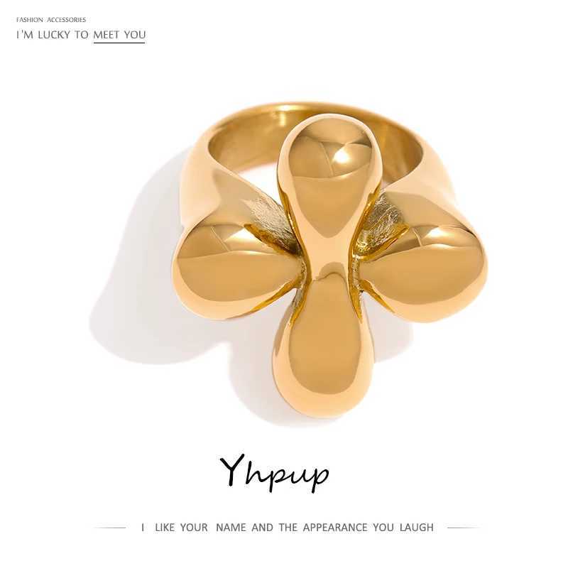 Yhpup Stainless Steel Statement Ring New Design Metalic Texture 18 K Plated Finger Ring Waterproof Jewelry Bagues Pour Femme X250220