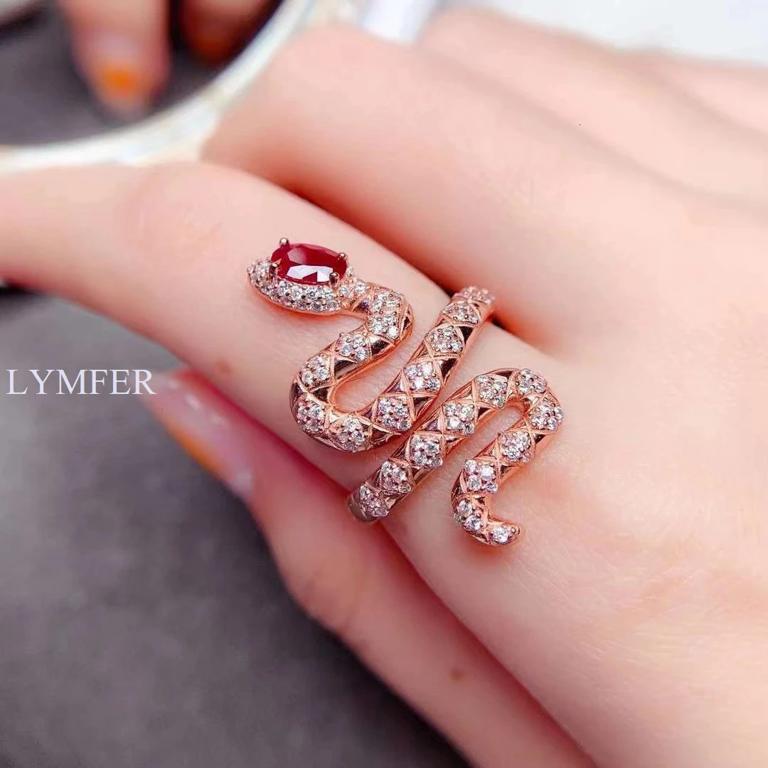 Snake ring natural ruby 925 Sterling Silver beautiful lady personality animal 250220