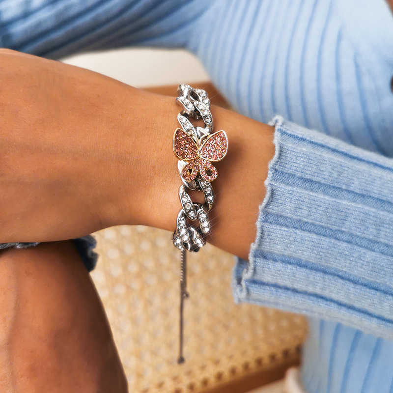 Charm Bracelets Simple accessories punk micro inlaid color butterfly hand decoration temperament versatile Cuba chain full diamond bracelet H25220
