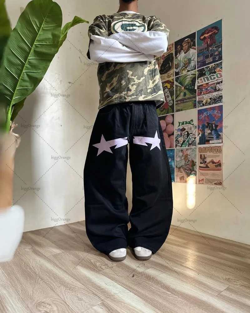 Trendy Brand Retro Streetwear Trousers Y2K Harajuku Hip-hop Casual Loose Straight Pants Men Goth Punk Letter Print Baggy Jeans X250220