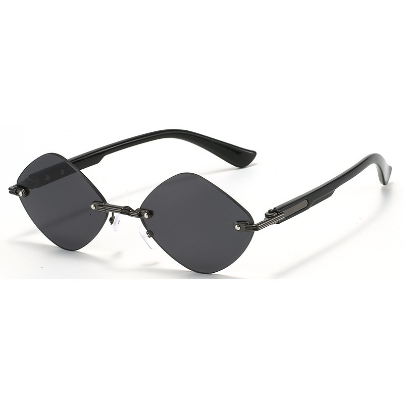 2025 Fashion Diamond-shaped Rimless Rimmed Sunglasses For Men And Women With Wood Grain Sunglasses