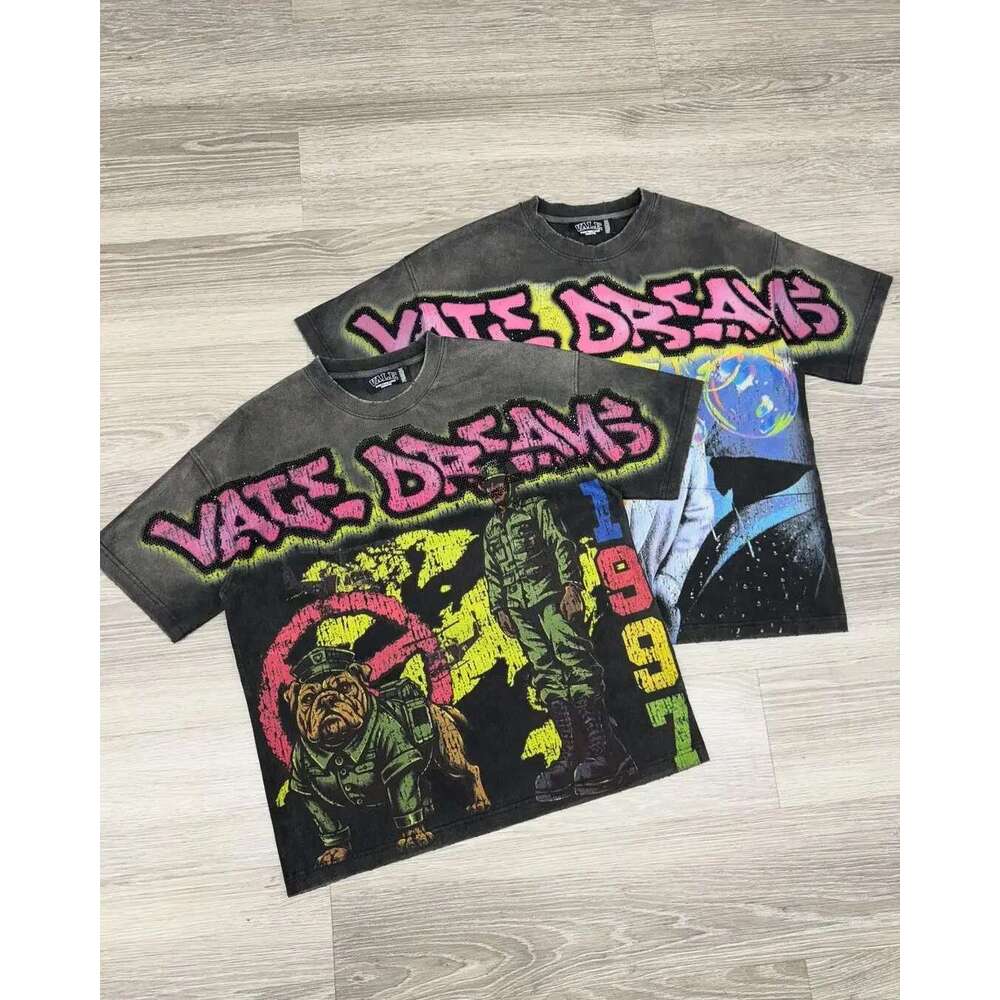 Valley Large Graphic Oversized Y2K High Harajuku Vintage Gothic American Washing Cotton Short Sleeve T-Shirt Men's Clothing
