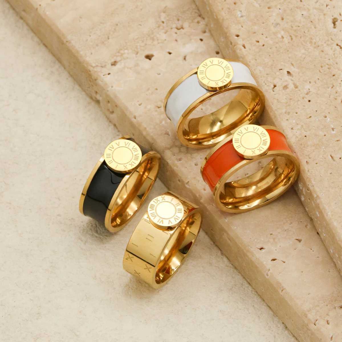 Band Rings 1 Piece Top Quality Multicolor Roman Numeral Stainless Steel Enamel Rings Men Women acero inoxidables joyeria premium J250217 118Q9