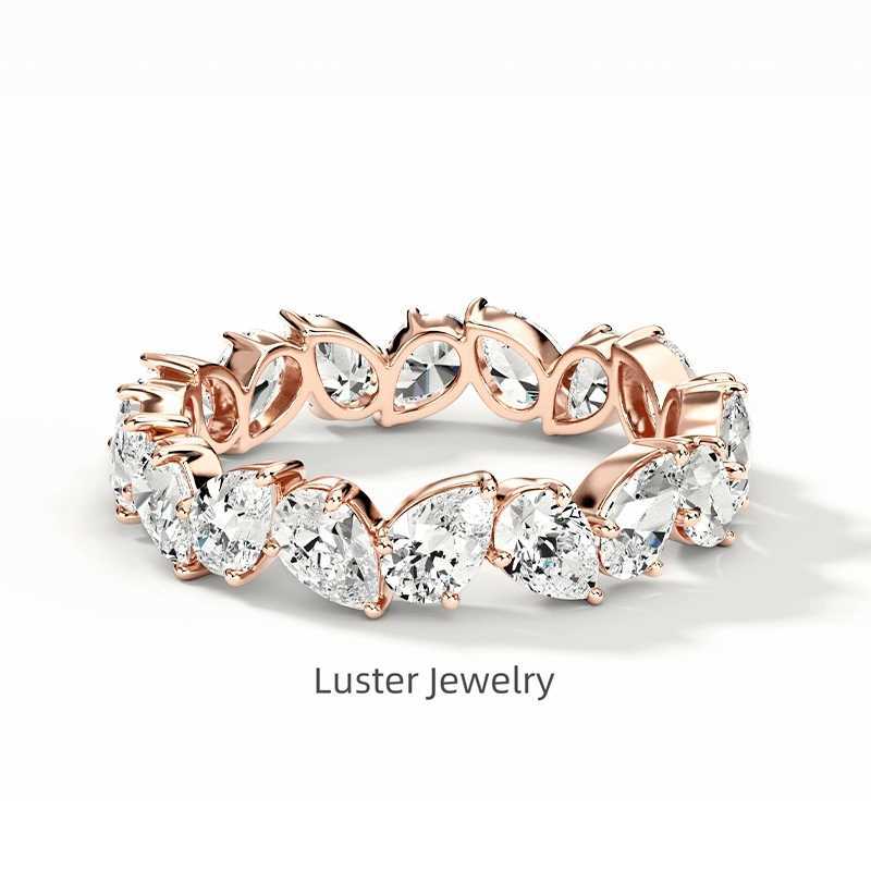 Luster Unique Design High-end 10k 14k 18k Rose/Yellow/White Gold Pear Cut Eternity Moissanite Band Ring