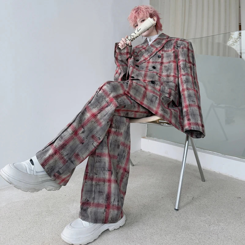 LUZHEN Spring Street Leisure Two Piece Set Mens Niche Plain Blazer Loose Straight Pants LZ8314 250220