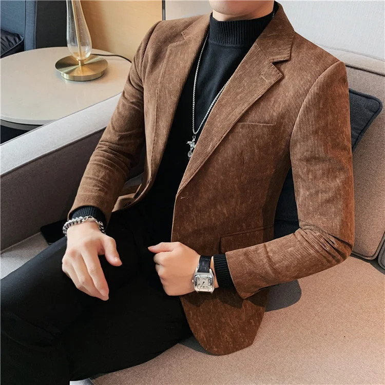 Business Male Corduroy Blazer Single Breasted Mens Suit Dress Jackets Trendy Casual Original Fashionable Vintage Coat 250220