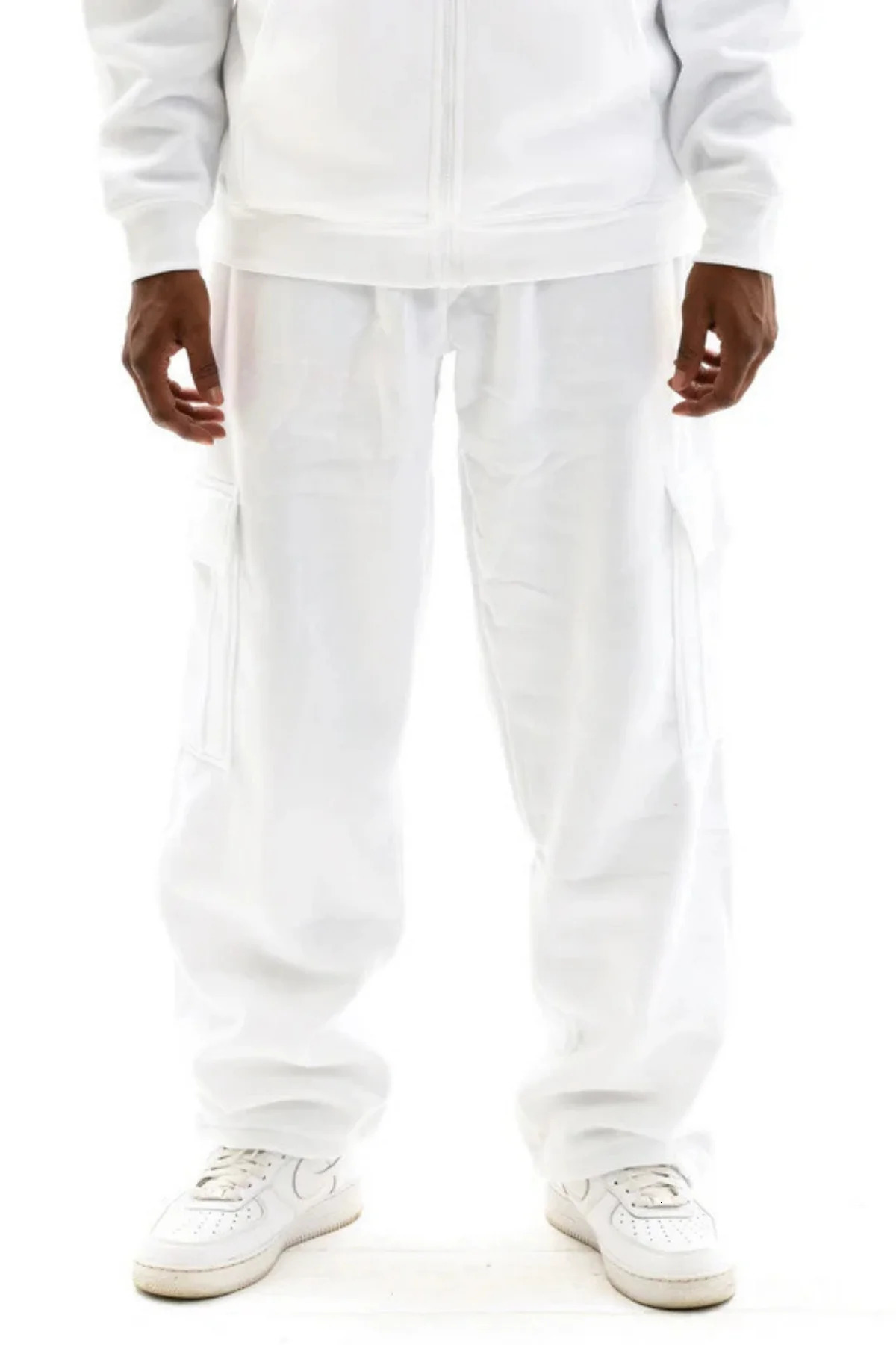 Mens thick casual fashionable sports pocket pants solid color straight leg suitable for travel casual pants 250220