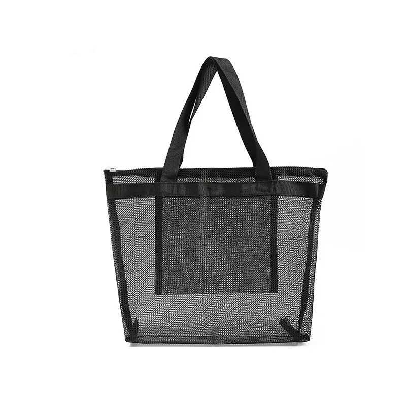Women Clear Mesh Transparent Bag Large Capacity Travel Summer Beach Shoulder Bags Female Casual Solid Color Holiday Tote Bags Z250219
