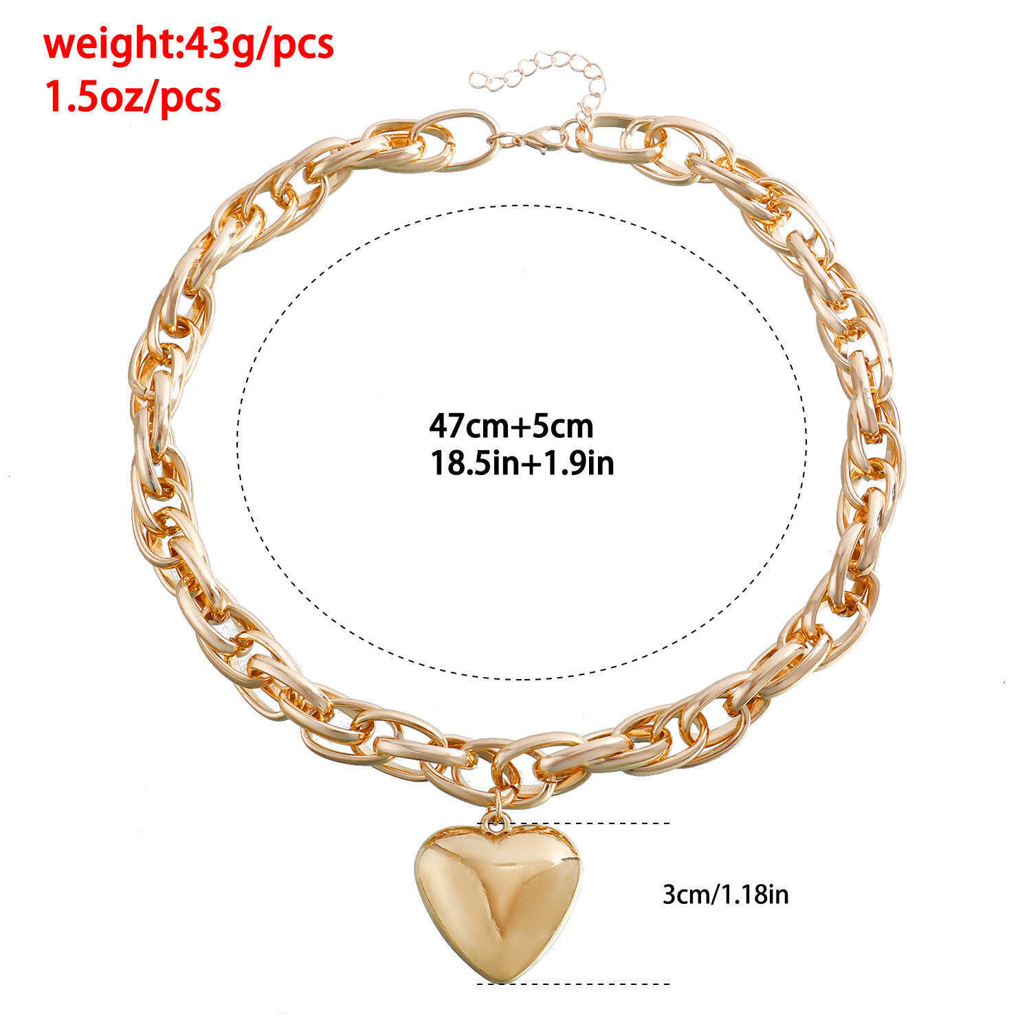 Pendant Necklaces Adornment cool style hollow out thick O-chain large peach heart pendant necklace with exaggerated love niche necklace H25219
