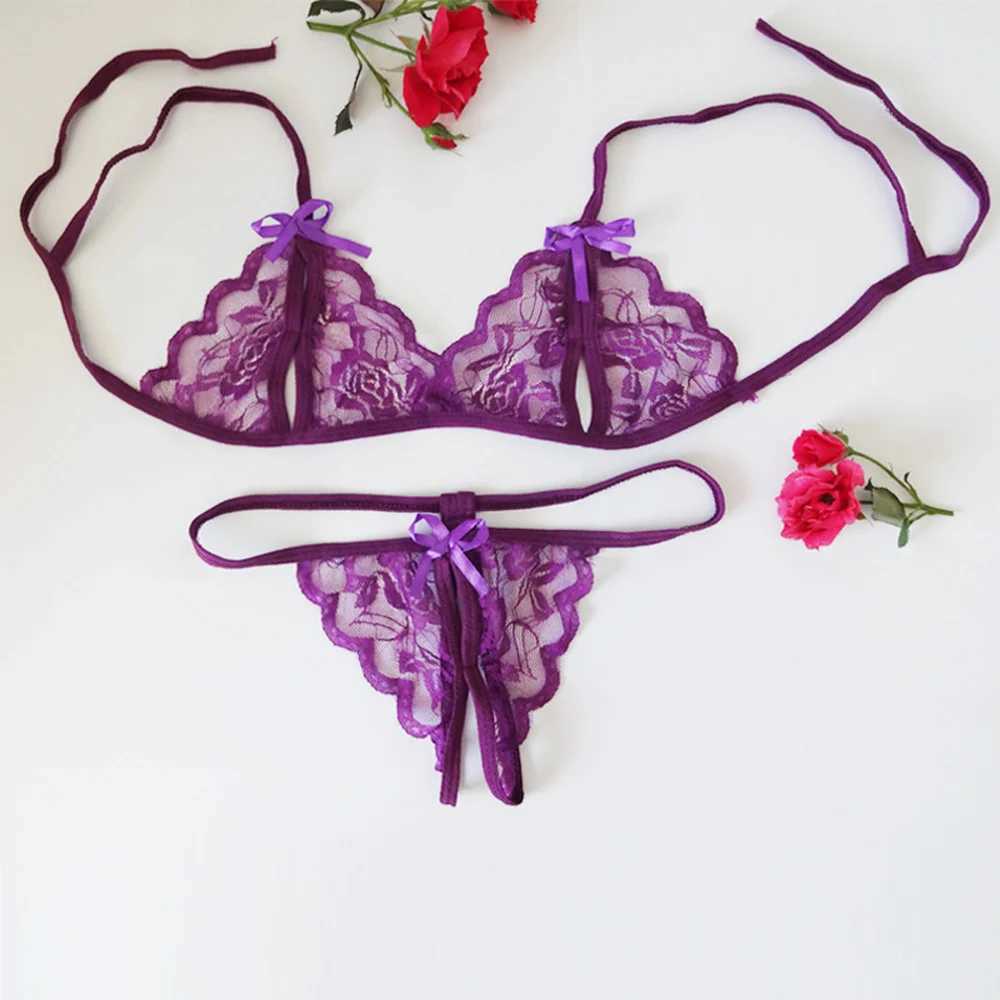 Sexy Lace Lingerie Set Sensual Women Hollow Out Transparent Women Erotic Underwear Set Porn Bra Sex G-string Panties Lingerie W250220