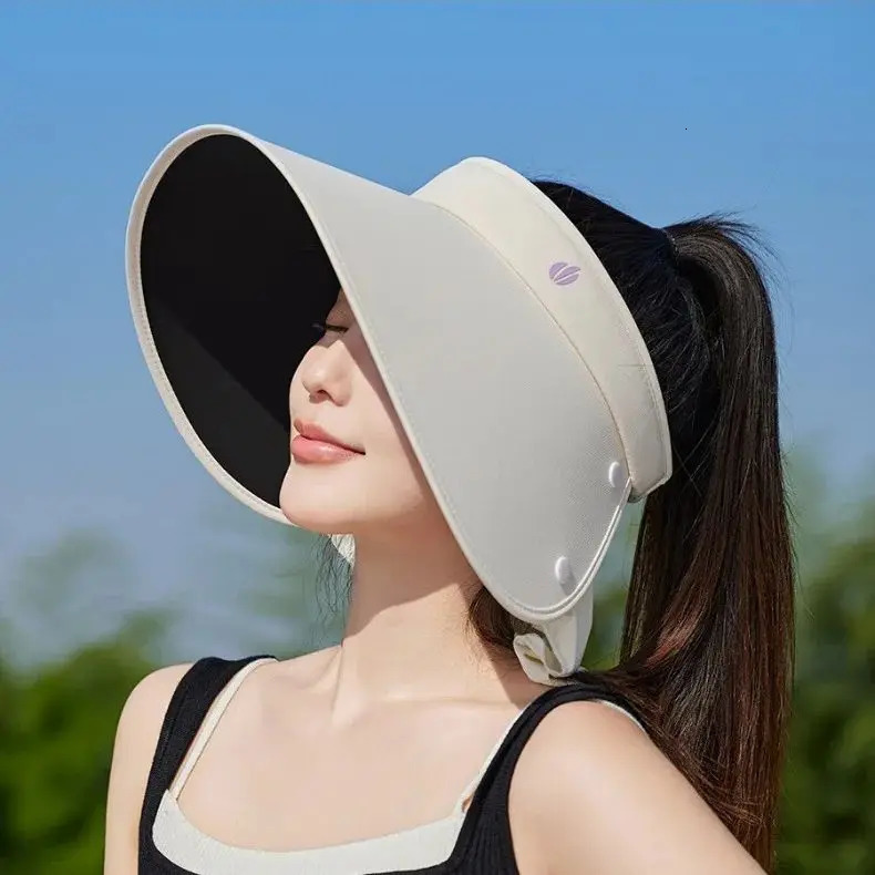 Large Shawl Hollow Top Hat Face Shading Velvet Vinyl Sun Hat Female Summer Outdoor Neck Shade Hat Beach UPF50 250219