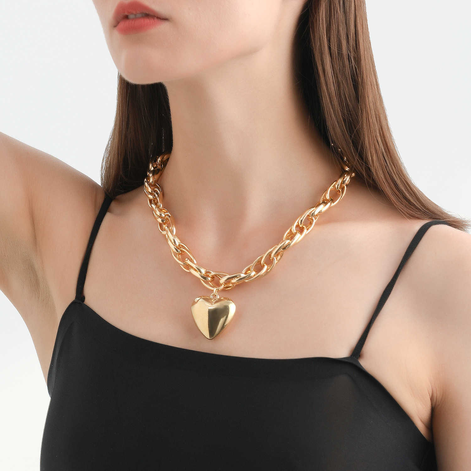 Pendant Necklaces Adornment cool style hollow out thick O-chain large peach heart pendant necklace with exaggerated love niche necklace H25219