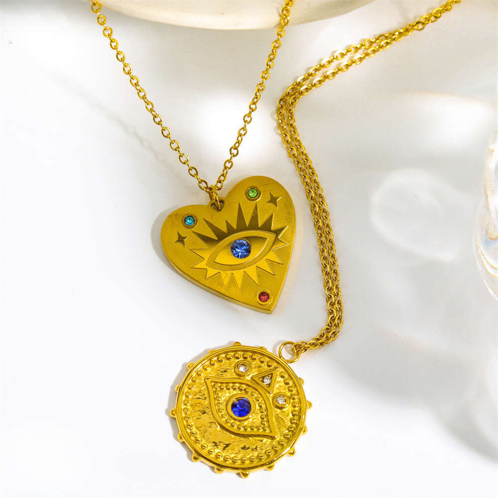 Stainless steel ins wind devil's eye dripping oil love pendant gold-plated necklace sweater chain