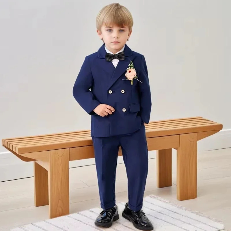 Boys Wedding Suits Fashion Double Breasted Black Formal Child Piano Performance Outfits 4 To 10Y Kids School Uniform Blazer Set 250219
