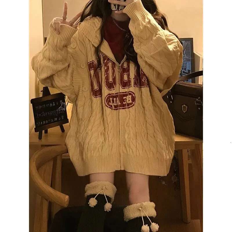 Loose-Fit Idle Cardigan Sweater Women's Spring Autumn Hooded Soft Supple Vintage Japanese Style Coat Thickened
