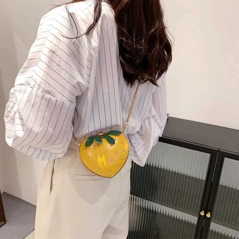 Cute Fruit Strberry Heart Shape Pu Mini Fashion Ladies Chain Purse Clutch Bag Shoulder Bag Tote Female Flap Handbag Q5 Y250218