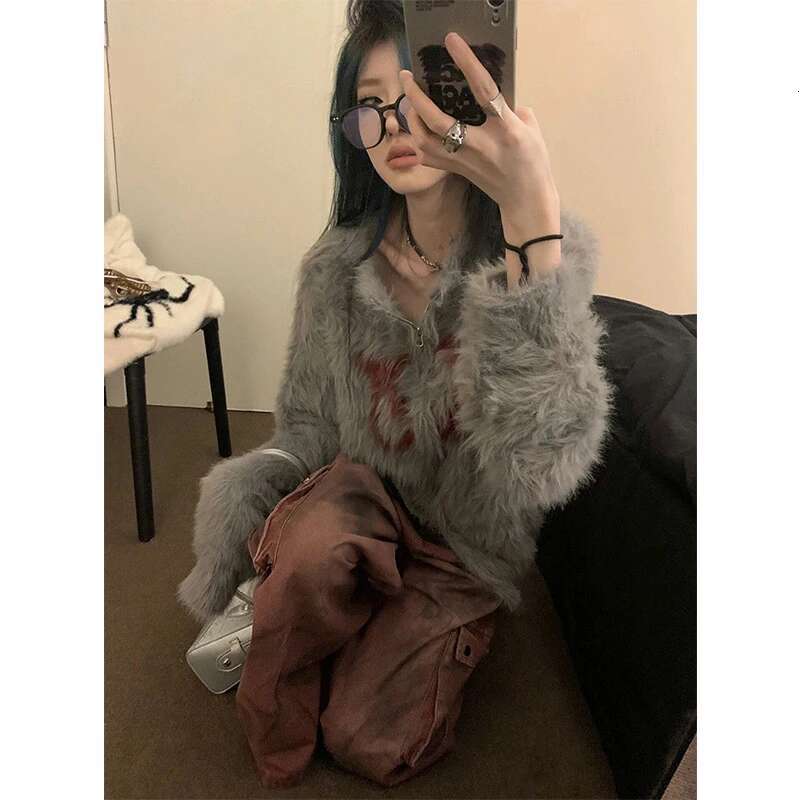 Y2K Aesthetic Knitted Cardigan Women Haruku Oversized Print Sweater Outerwear Gothic Long Sleeve Knitwear Winter Jumpers New