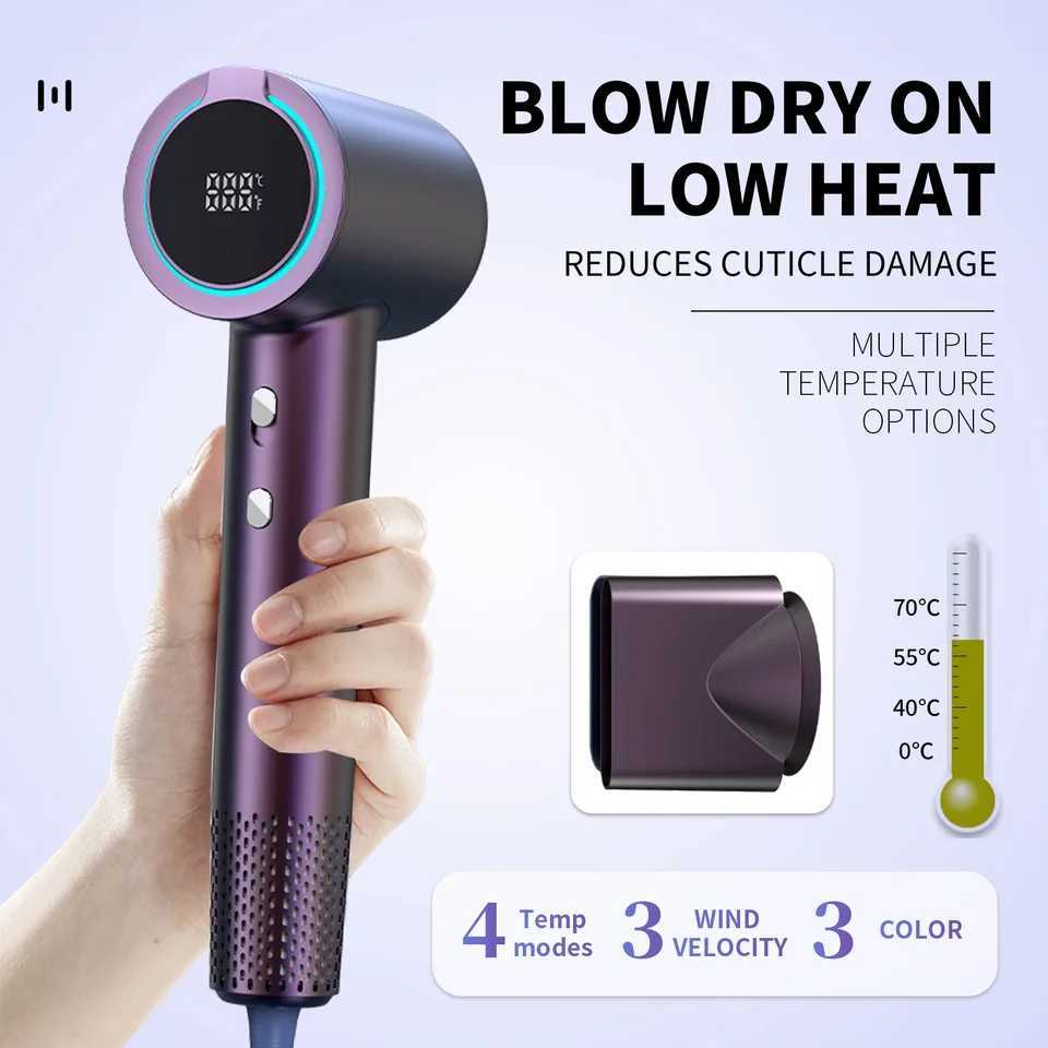 YAWEEN Negative Ion 0000RPM High-Speed Hair Dryer Professional Hair Dryer Low Noise LED Light Temperature Display Fast Drying W250220