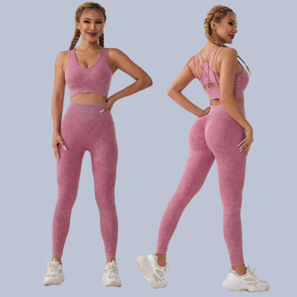 INS sand washed seamless yoga women's sports bra fiess clothes high waist lifting pants 2025 new casual versatile fashion clothing