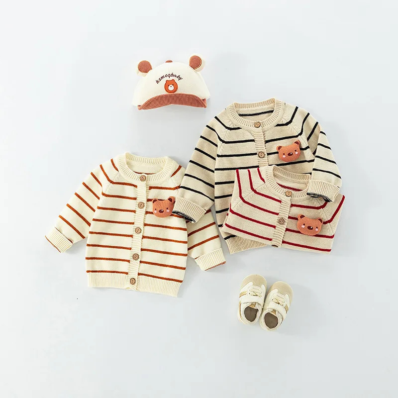 Spring Autumn 0-3 Years Baby Boys Sweater Striped 3D Bear Single Breasted born Boys Knitwear Elastic Hem Infant Boys Knitwear 250219