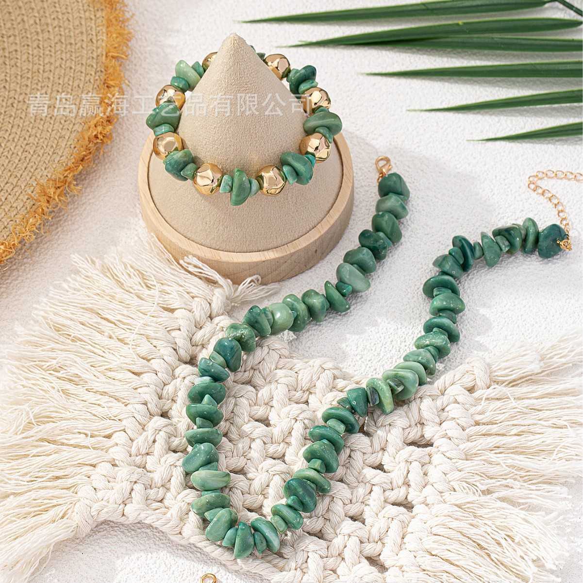 Charm Bracelets Bohemian Funko Cute Turquoise Acrylic Jewelry Set Necklace and Earrings Qingdao Jewelry H25220