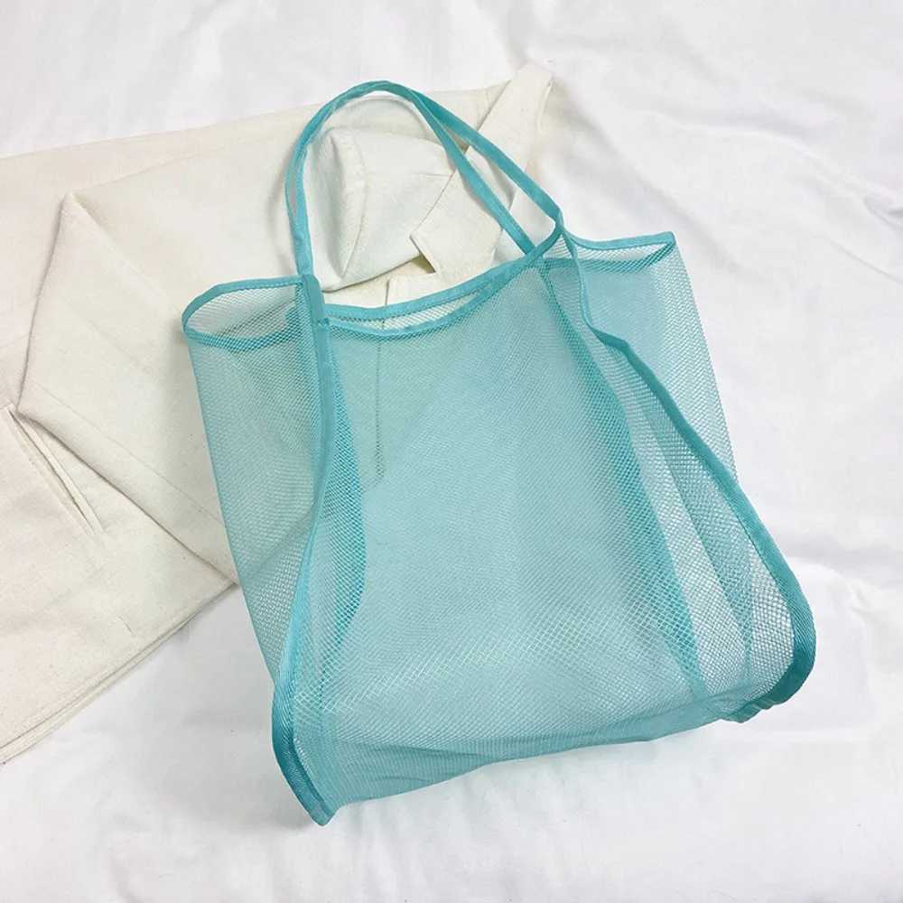 Casual Large Capacity Beach Bag Solid Color New Style Transparent Mesh Bag Sports Shoulder Pouch Tote Handbag Travel Z250219