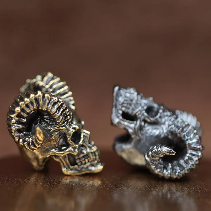 Goat Horn Skull Head Brass Knife Beads EDC Outdoor DIY Paracord Accessories Woven Lanyard Pendants Jewelry Punk Bracelets Charms 250213