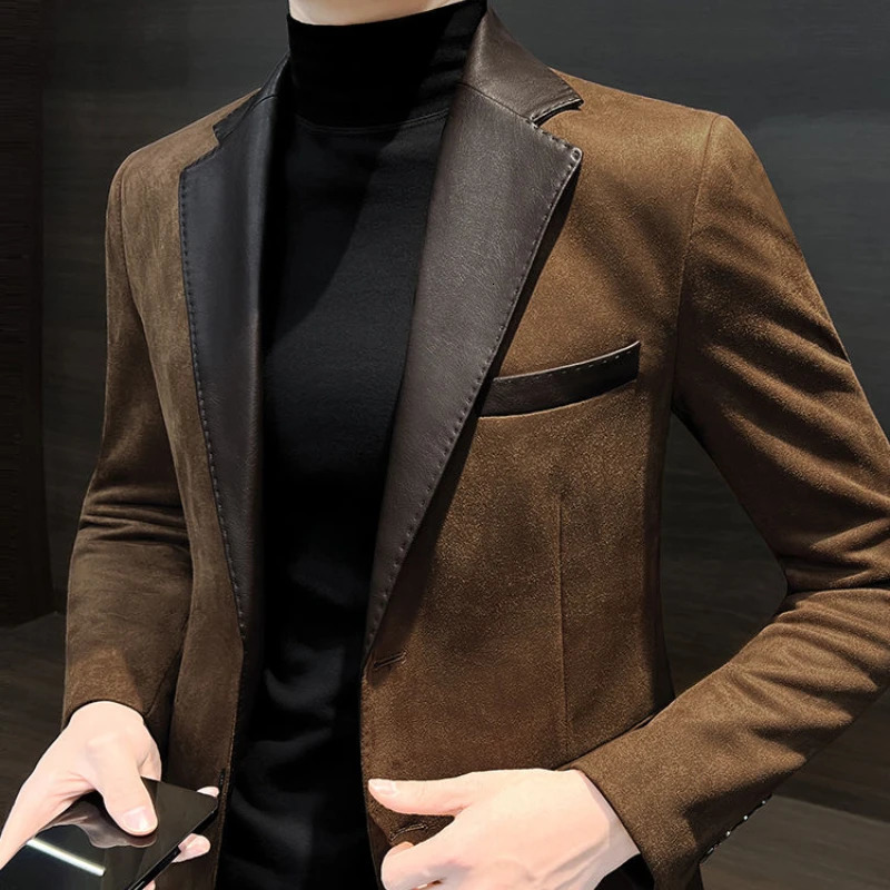Single Breasted Splicing In Jacket for Men Vintage Coats High Quality Spring Clothes Man Suits and Blazers 250220