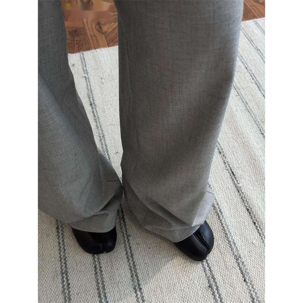 Hanorange 2025 Spring Quiet High Intelligence Silhouette Trousers Women Wing Stylish Wide Leg Pants Mixed Gray/Dark Tea Brown