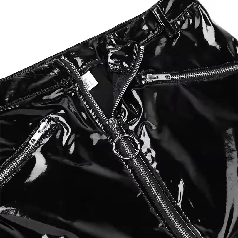 Fashionable womens leather shiny PVC patent sexy open buttocks for women 250220